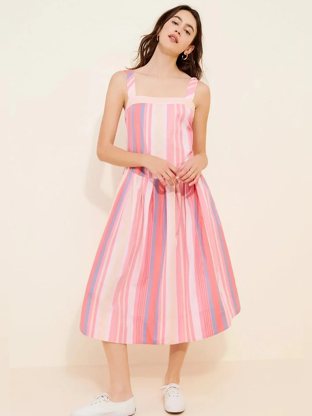 Free People Pink & Blue Striped Midi Sundress